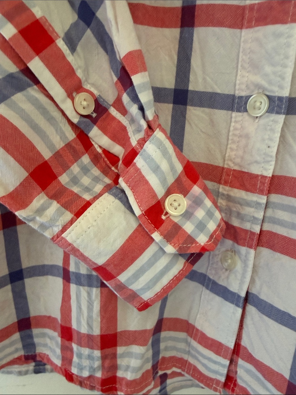 Banana Republic White, Red & Blue Plaid Button-Up Shirt - Picture 5 of 6